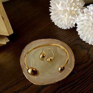 Stainless Steel Cuff Open Bracelet Bangle and Minimalist Ring Set